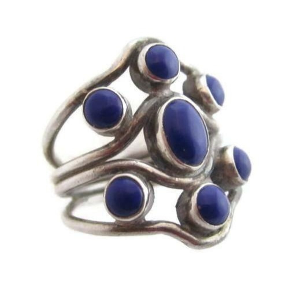 Vintage‎ Fabulous Wide Cobalt Blue Cab Vintage Sterling Silver 925 Ring Sz8..25